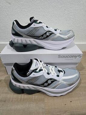Saucony Grid NXT Mesh Running Sneakers in Silver & White with Green Accents
